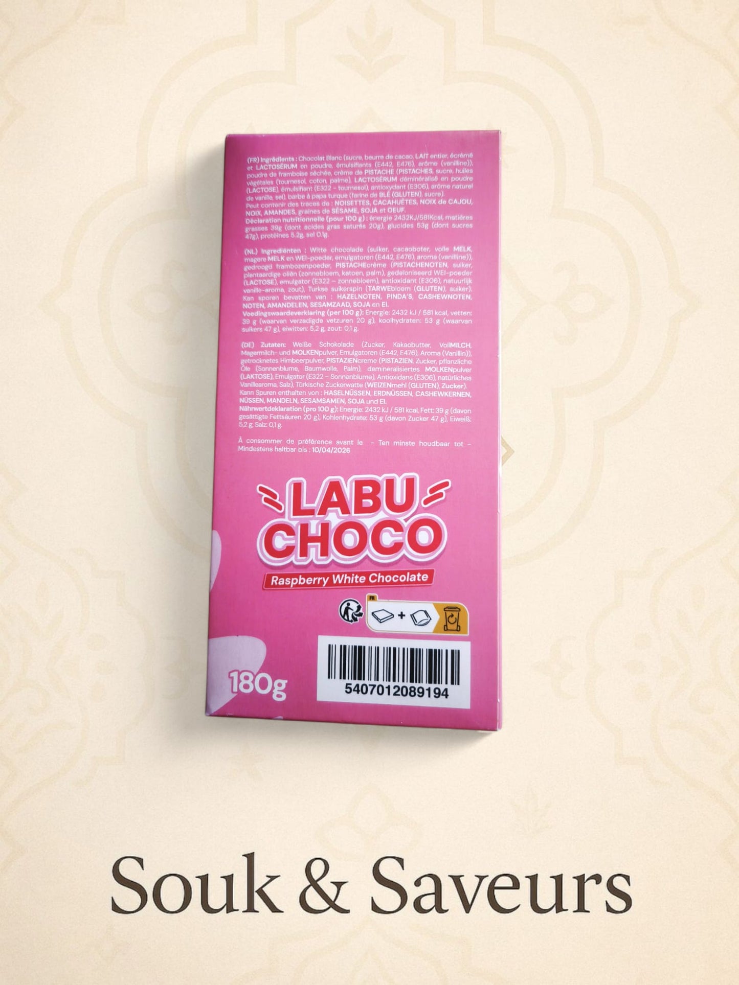 Labu Choco – Chocolat blanc à la framboise (180 g)