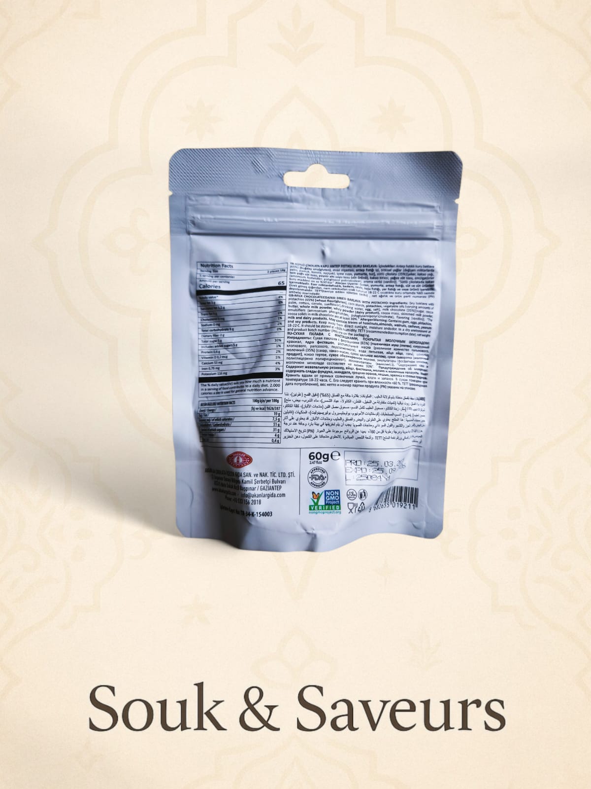 VALSE Baklava à la Pistache enrobé de Chocolat au Lait – 60 g