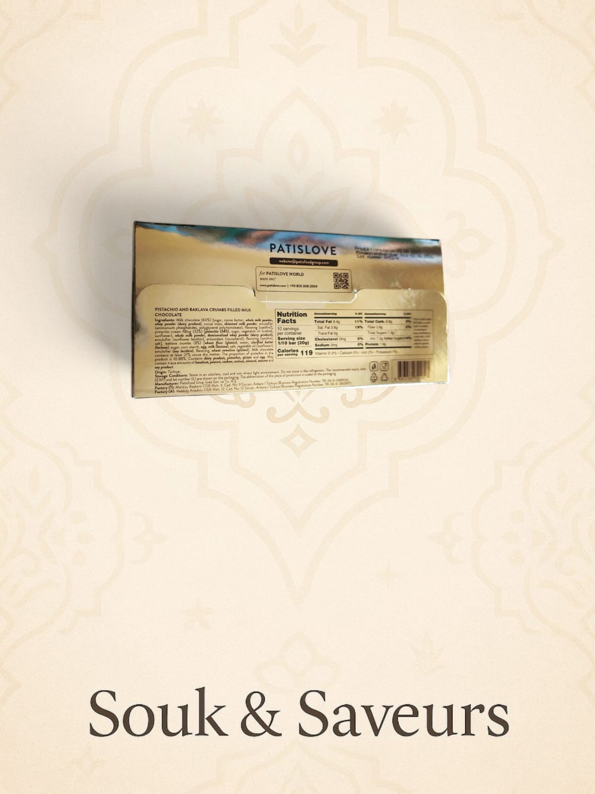 Patislove Baklava – Chocolat au lait à la pistache & baklava (200 g)