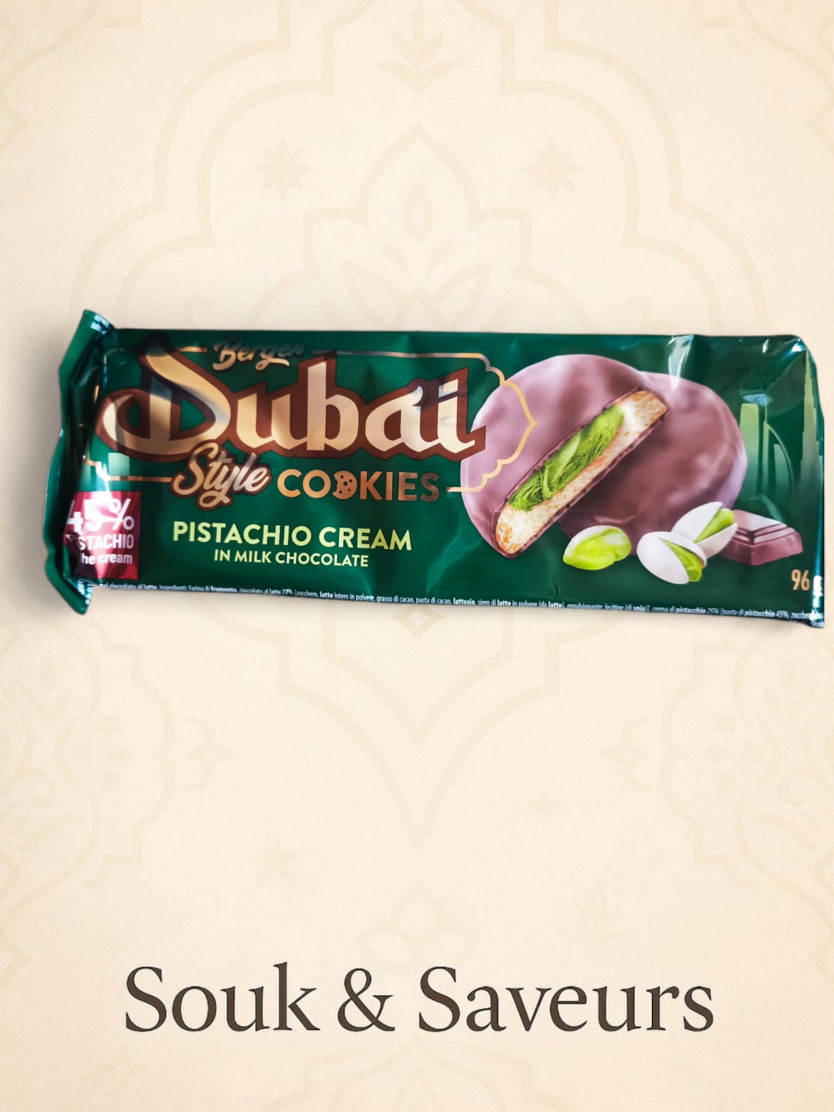 Dubai Style Cookies - Crème de Pistache enrobée de chocolat au lait (96 g)