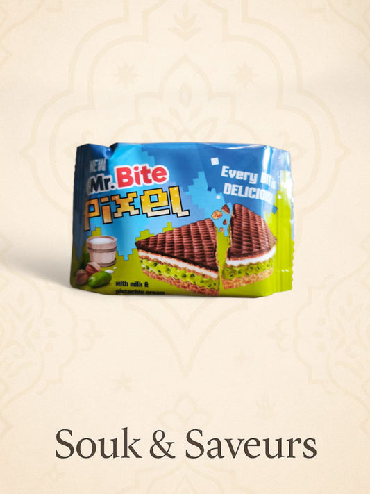 Gaufrette Mr. Bite Pixel – Chocolat & Crème de Pistache (28 g)