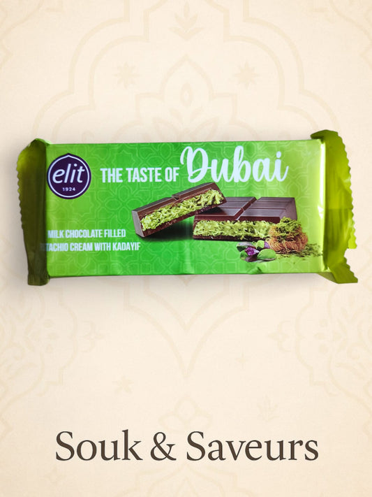 Chocolat Elit “The Taste of Dubai” – Chocolat au lait à la pistache & kadayif (90 g)