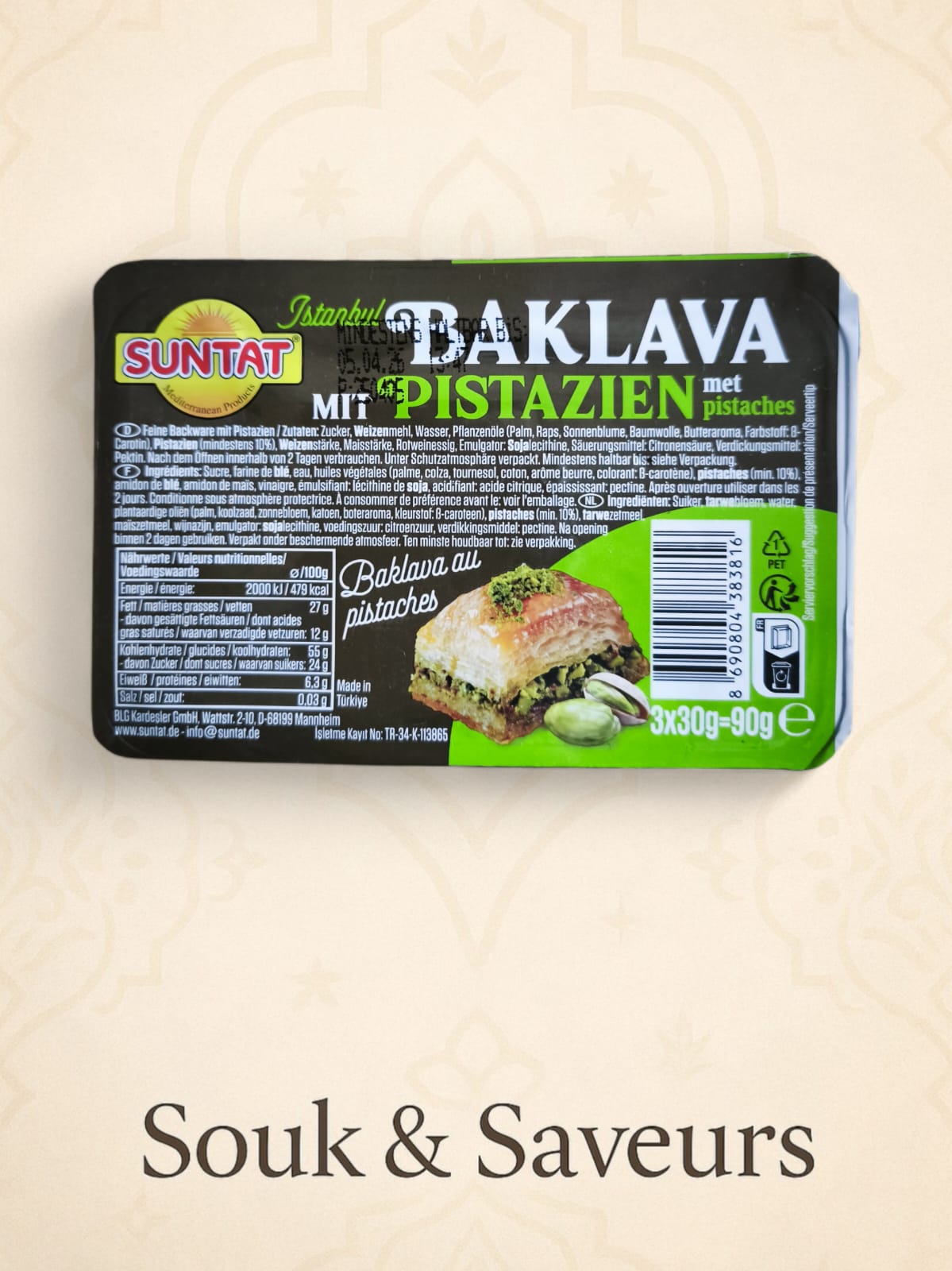 Baklava aux Pistaches Suntat – Pâtisserie orientale traditionnelle (3 x 30g - 90 g)