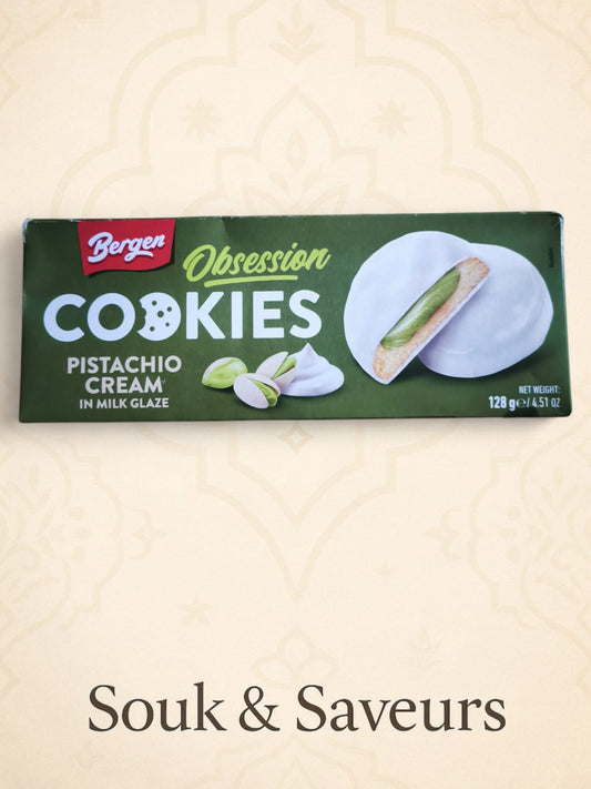 Bergen Obsession Cookies à la Pistache – Crème de pistache enrobée de lait (128 g)
