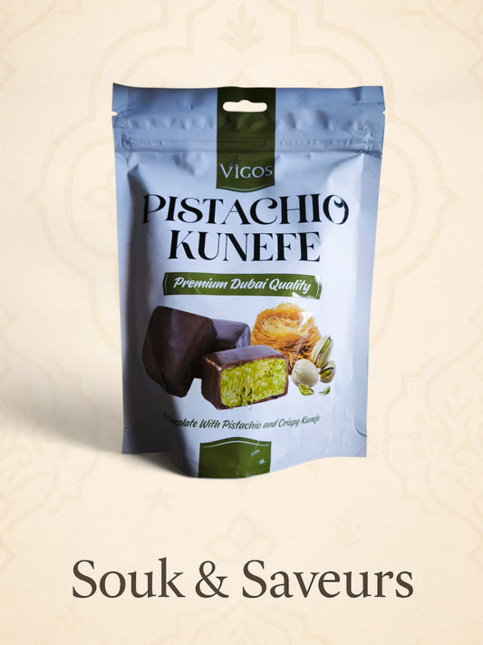 Pistachio Kunefe Vigos – Chocolat fourré à la pistache & kunefe croustillant (100 g)