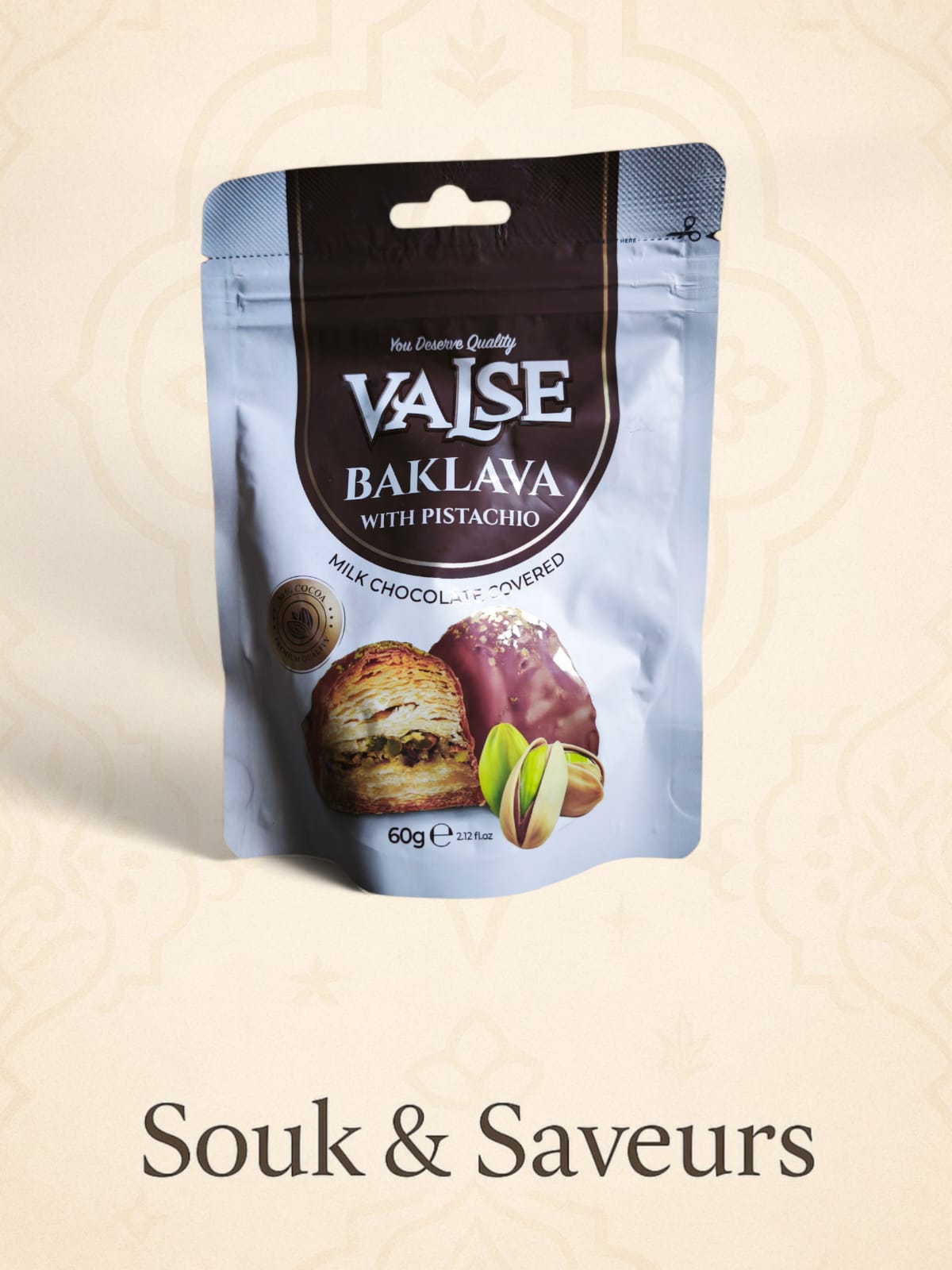 VALSE Baklava à la Pistache enrobé de Chocolat au Lait – 60 g