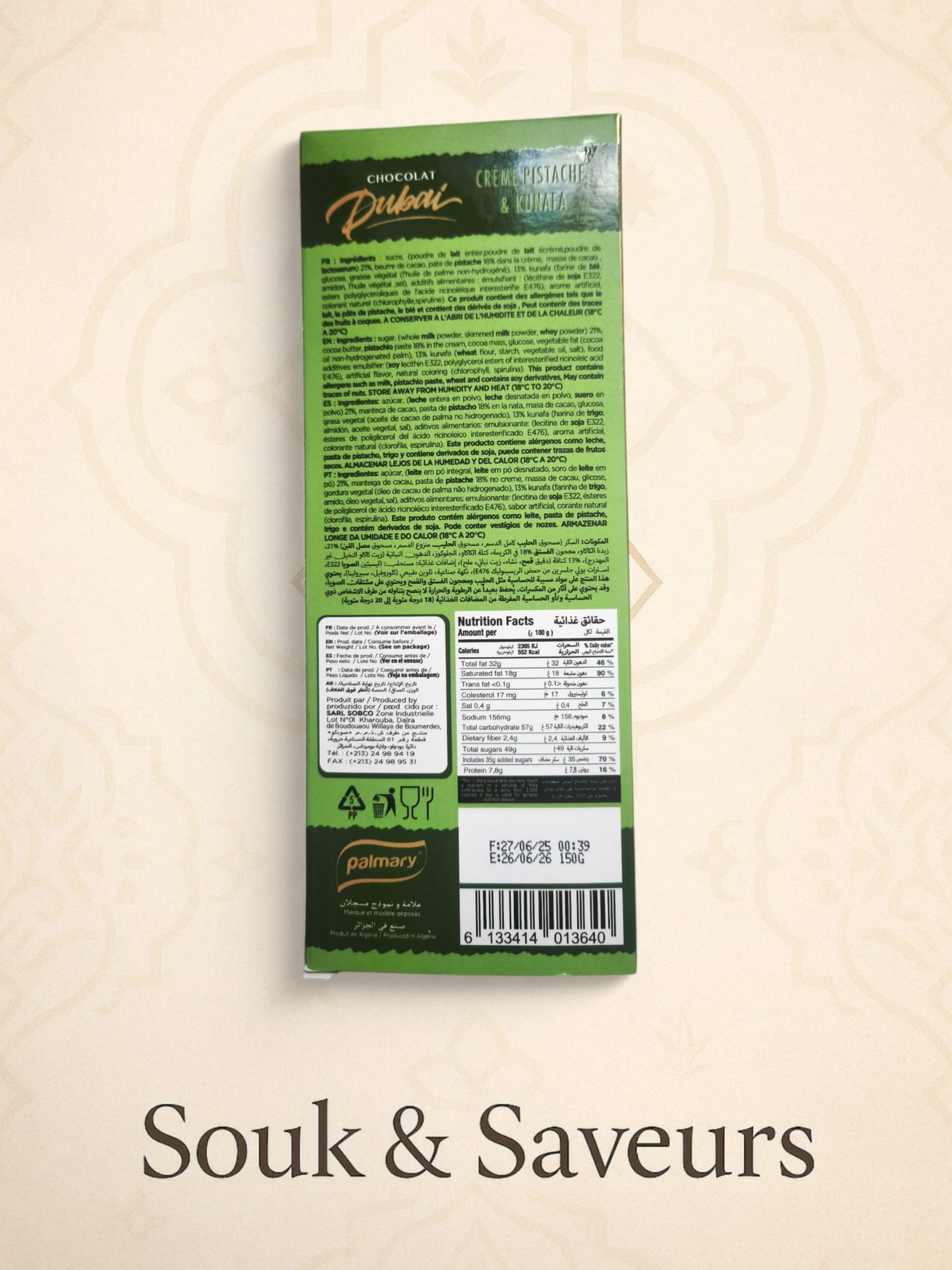 Chocolat Dubai – Crème Pistache & Kunafa - 150gr