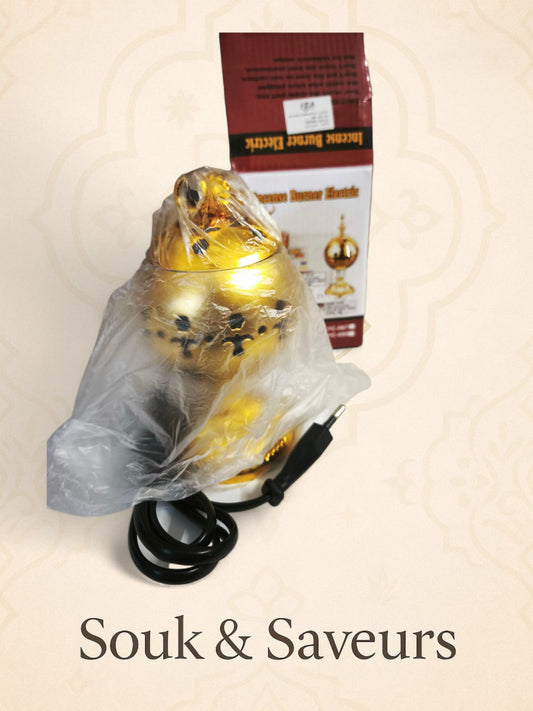 Encensoir Électrique Oriental – Brûleur d’Encens Doré Modèle Boule 40W