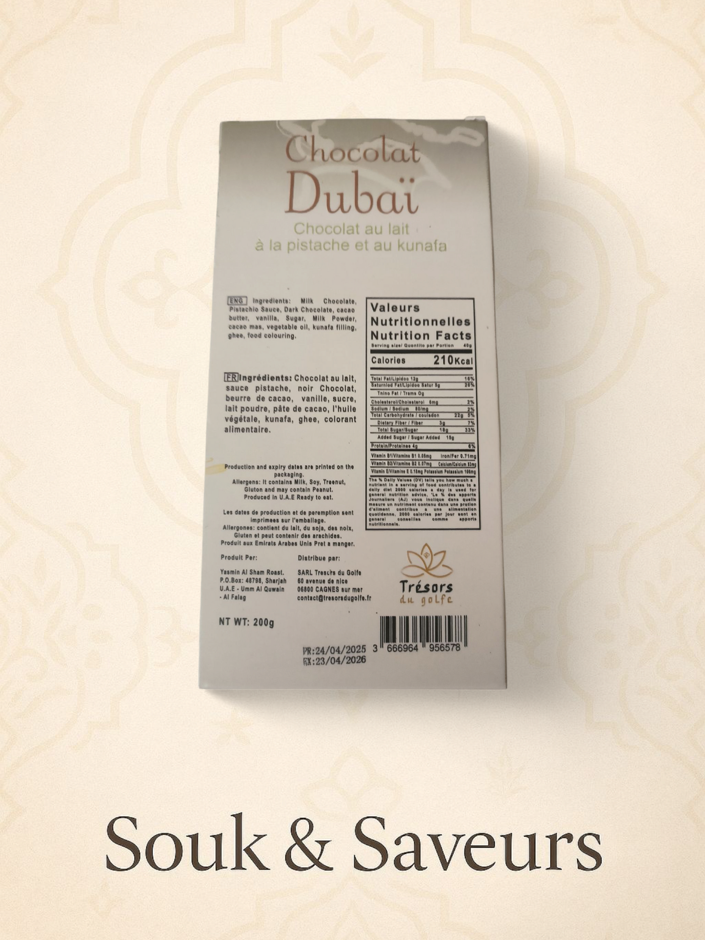 Chocolat Dubaï Pistache Kunafa 200 gr