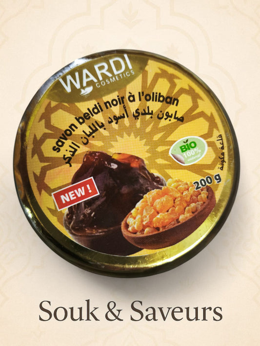 Savon Beldi Noir à l’Oliban – 200 g | Exfoliant Naturel Traditionnel